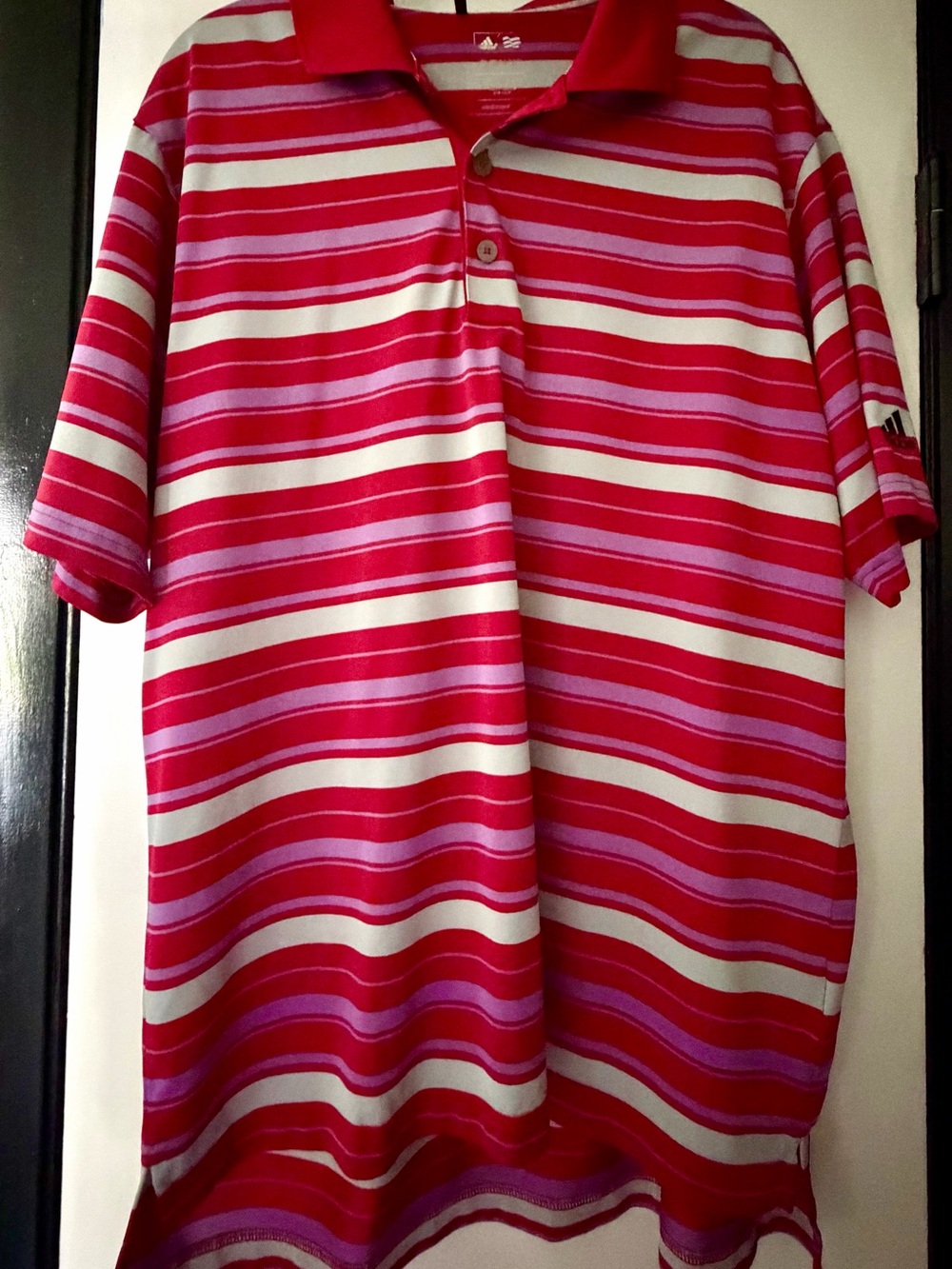 Adidas Striped Red & White Mens Polo Shirt
